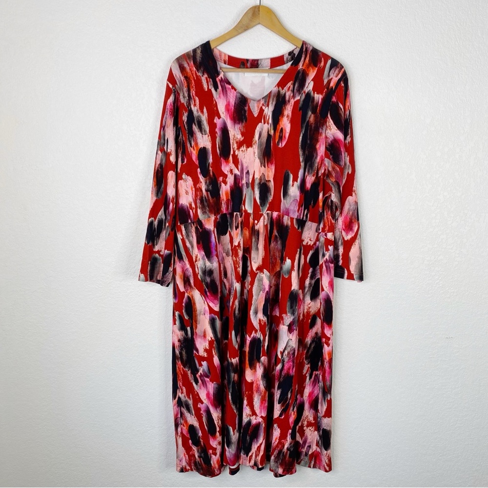 Noen Red Abstract Printed Jersey Dress